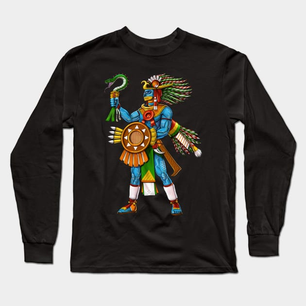 Aztec God Huitzilopochtli Long Sleeve T-Shirt by underheaven